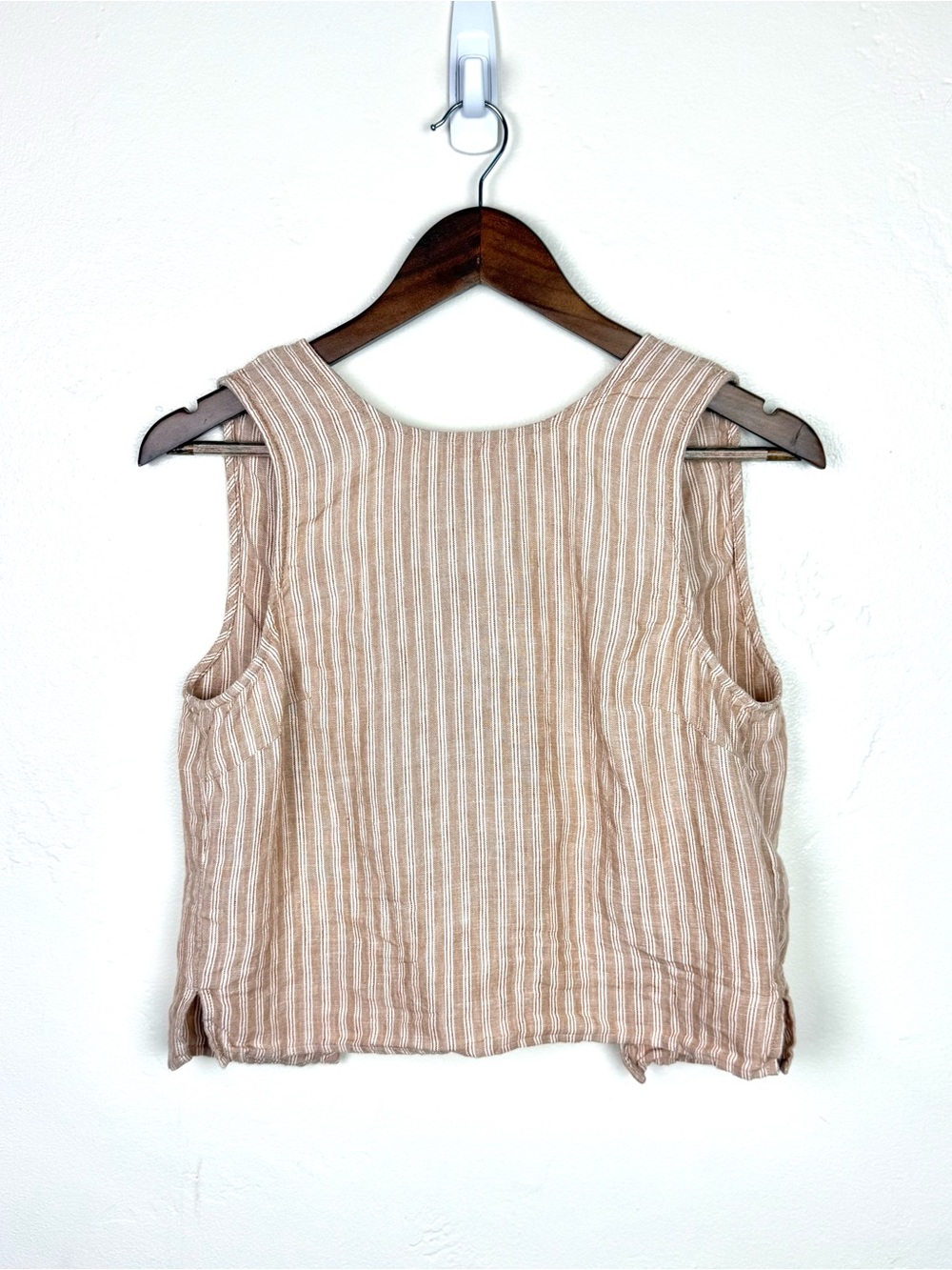 Madewell Beige White Striped Linen Scoop Neck Tie Back Tank Top